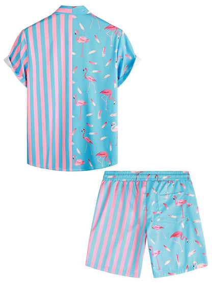 Overhemd en shorts heren – Korte set met reigerprint en comfortabele pasvorm