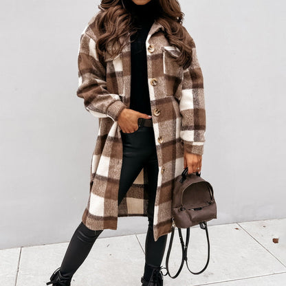 Geruite mantel dames – Stijlvolle lange jas van wol voor herfst en winter