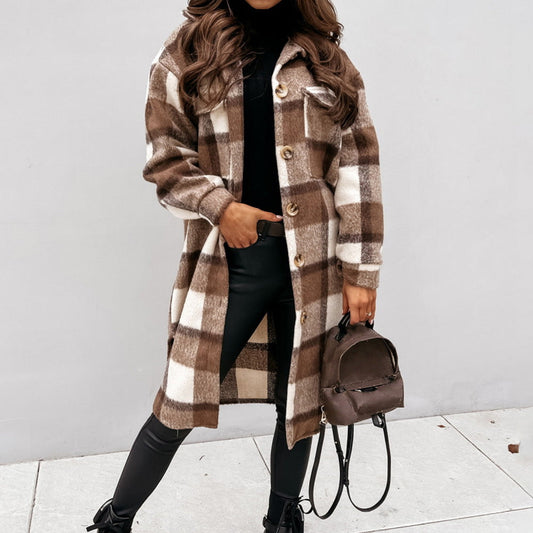 Geruite mantel dames – Stijlvolle lange jas van wol voor herfst en winter