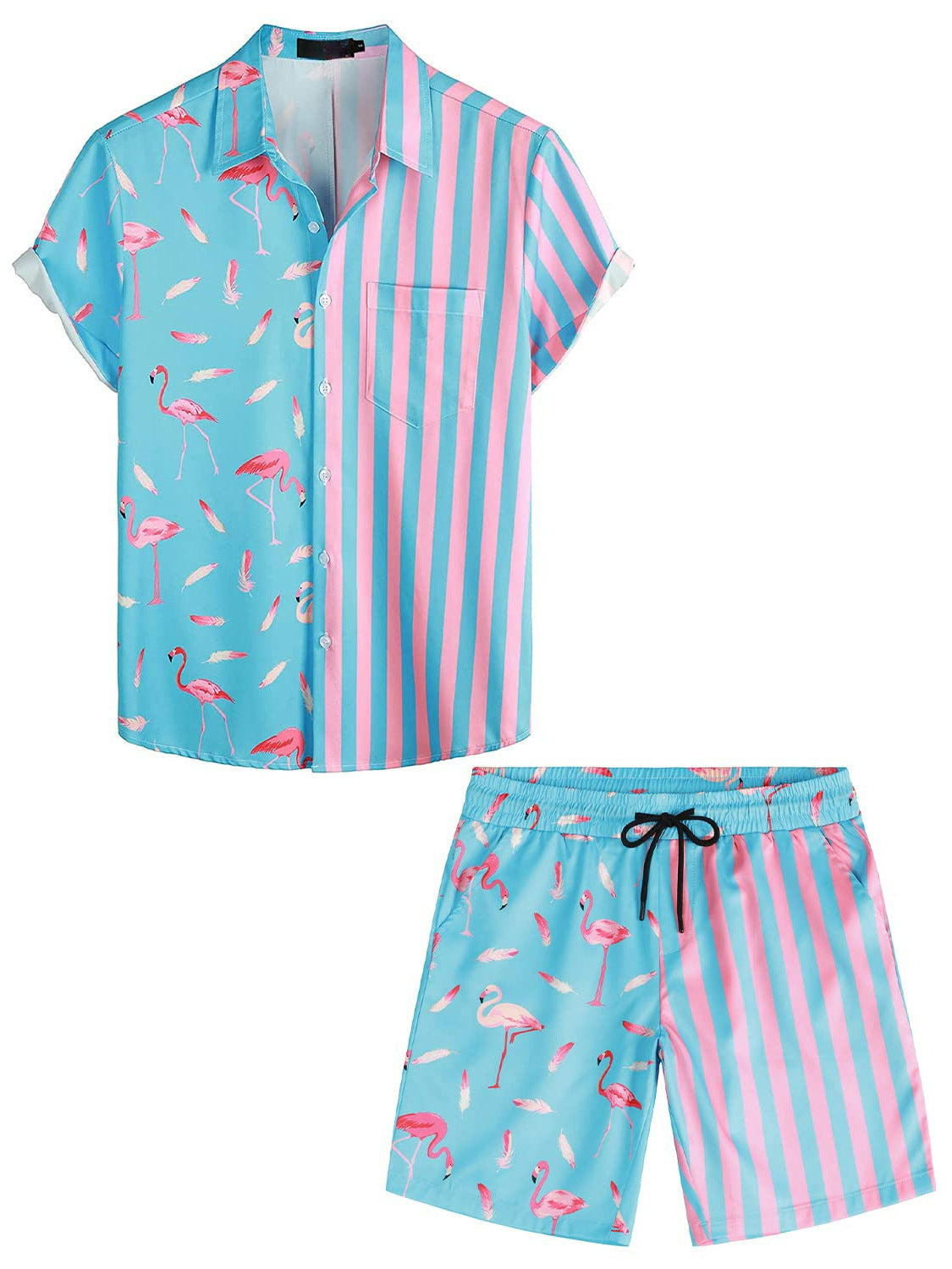 Overhemd en shorts heren – Korte set met reigerprint en comfortabele pasvorm