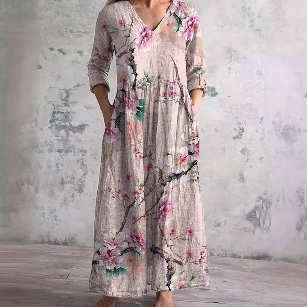 Zomerjurk Dames V-hals – Bloemenpatroon Elegante Jurk voor Zomerfeest