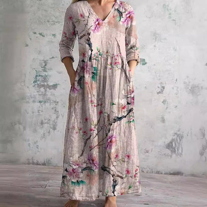 Zomerjurk Dames V-hals – Bloemenpatroon Elegante Jurk voor Zomerfeest