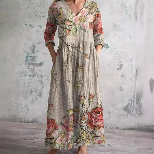 Zomerjurk Dames V-hals – Bloemenpatroon Elegante Jurk voor Zomerfeest