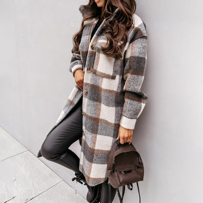 Geruite mantel dames – Stijlvolle lange jas van wol voor herfst en winter