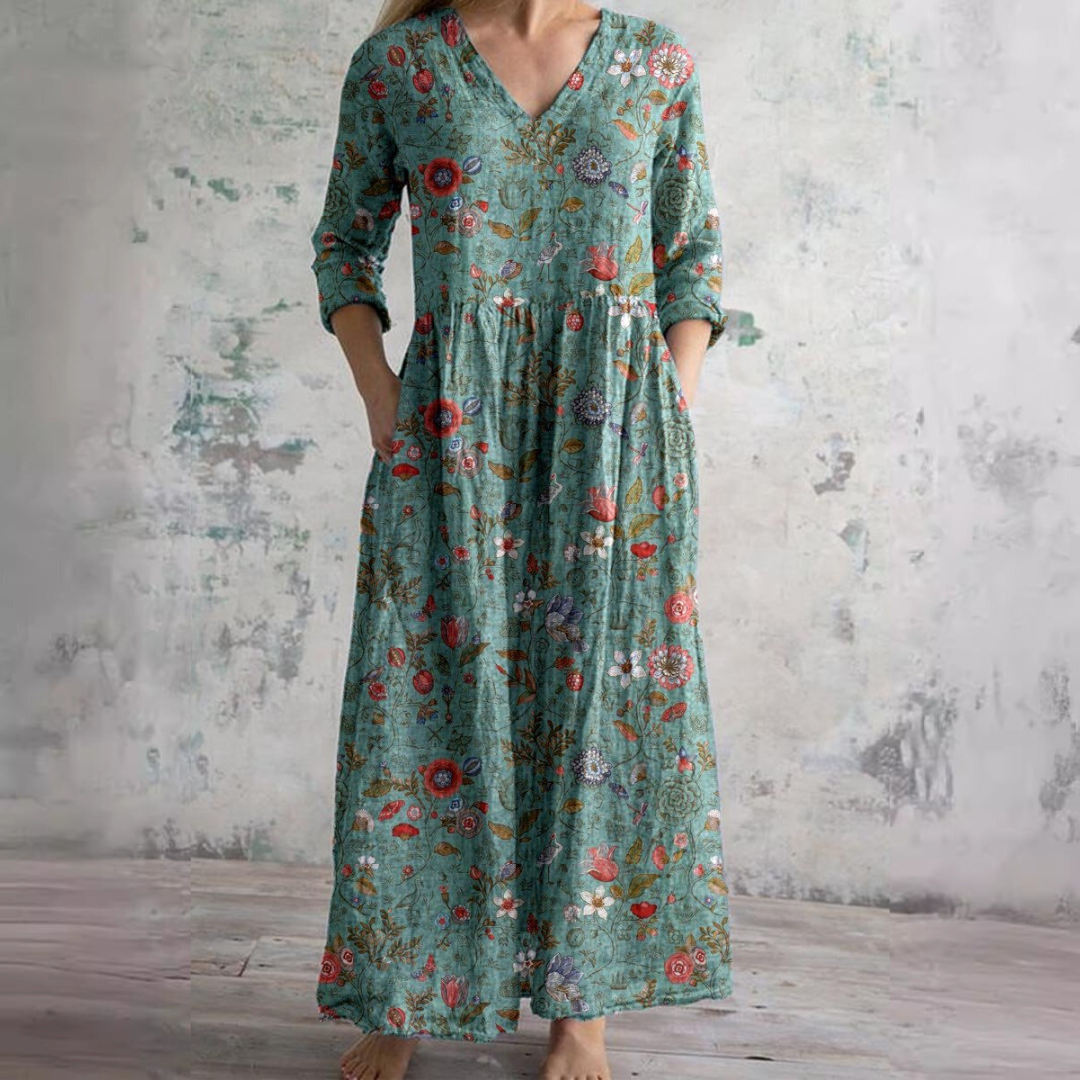 Zomerjurk Dames V-hals – Bloemenpatroon Elegante Jurk voor Zomerfeest