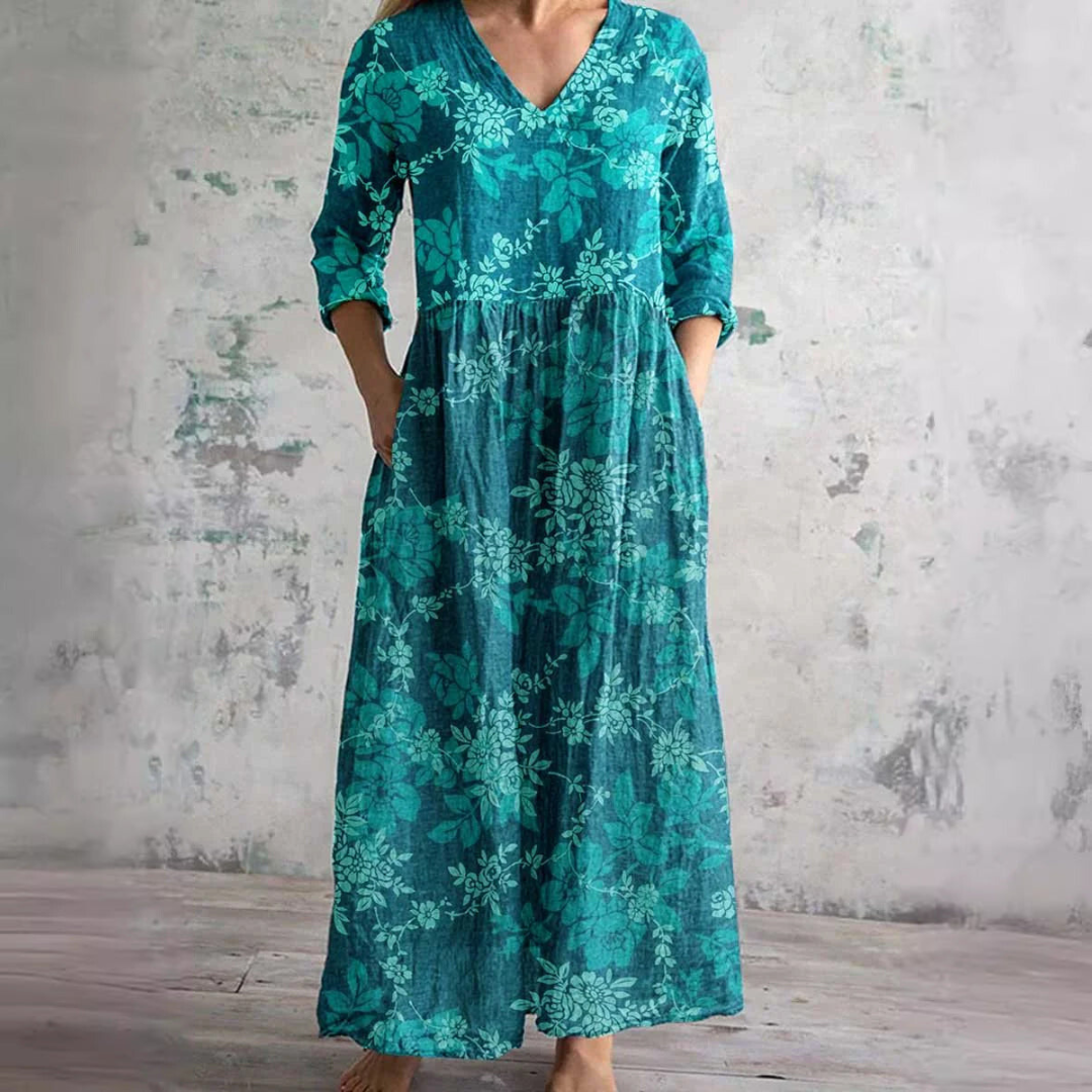 Zomerjurk Dames V-hals – Bloemenpatroon Elegante Jurk voor Zomerfeest
