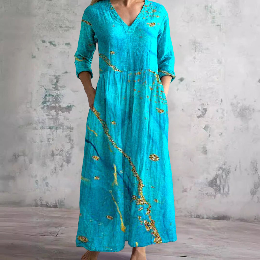Zomerjurk Dames V-hals – Bloemenpatroon Elegante Jurk voor Zomerfeest