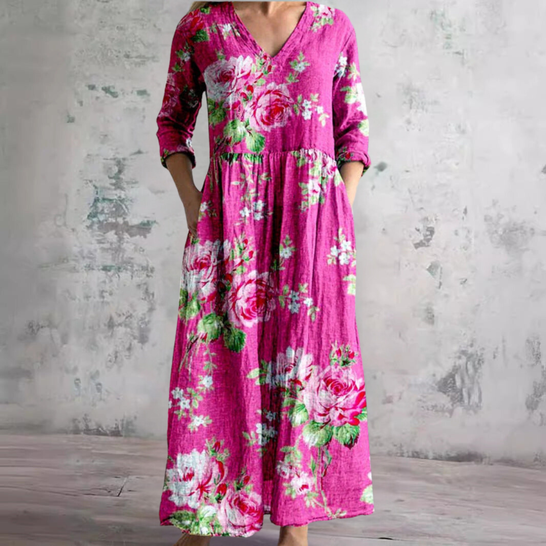 Zomerjurk Dames V-hals – Bloemenpatroon Elegante Jurk voor Zomerfeest