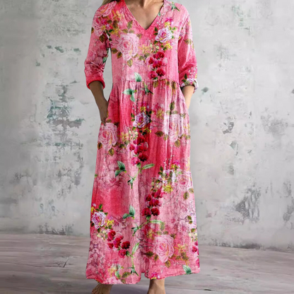 Zomerjurk Dames V-hals – Bloemenpatroon Elegante Jurk voor Zomerfeest