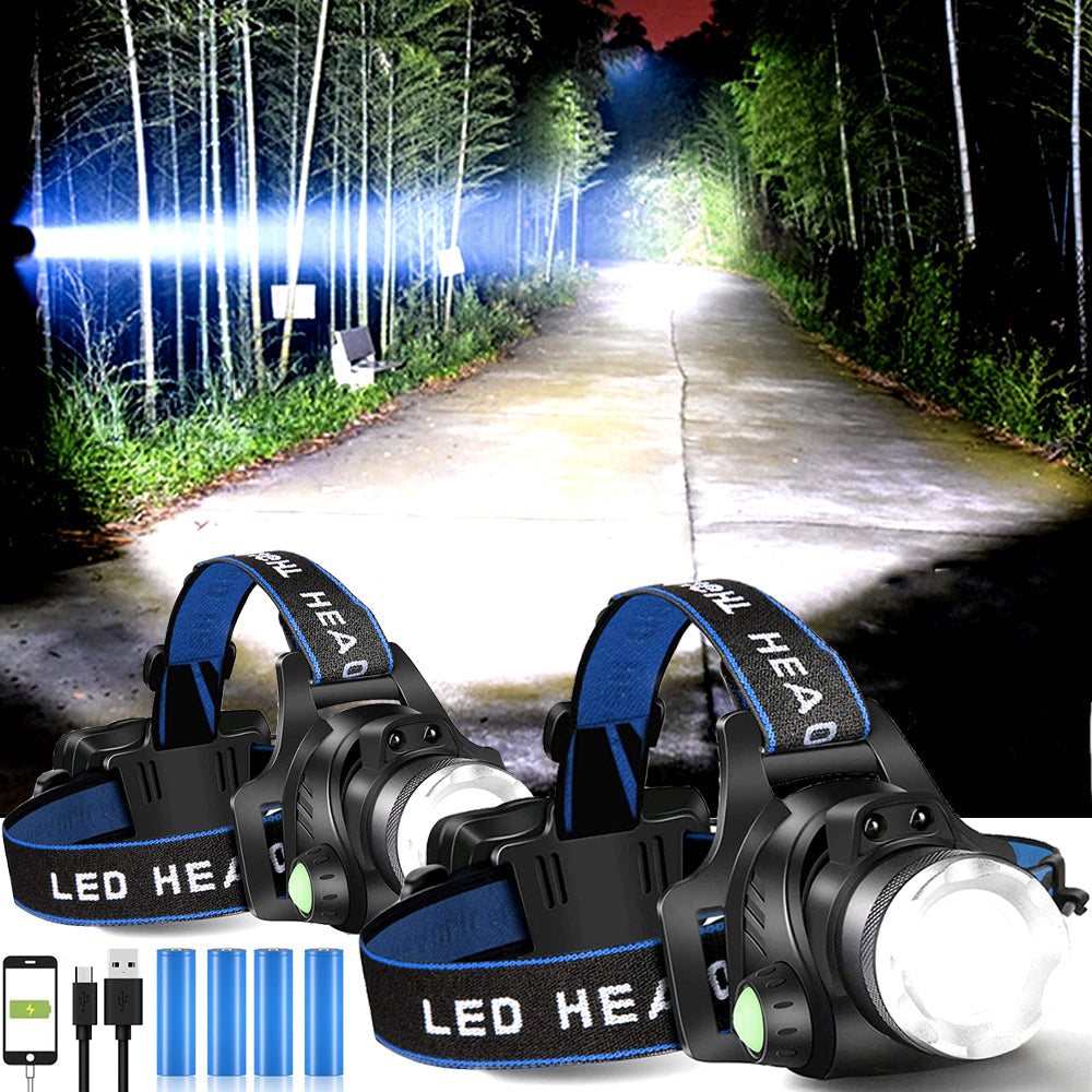 Oplaadbare LED Hoofdlamp met 2 Batterijen