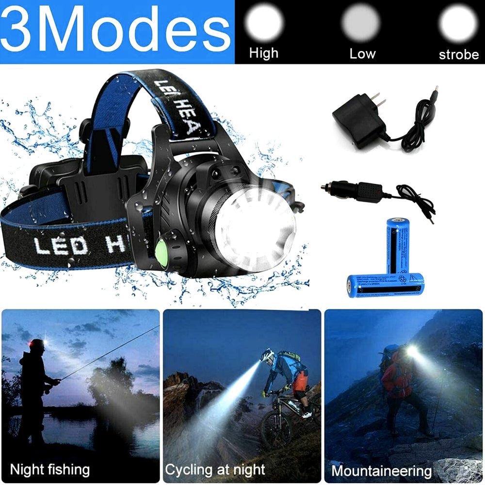 Oplaadbare LED Hoofdlamp met 2 Batterijen