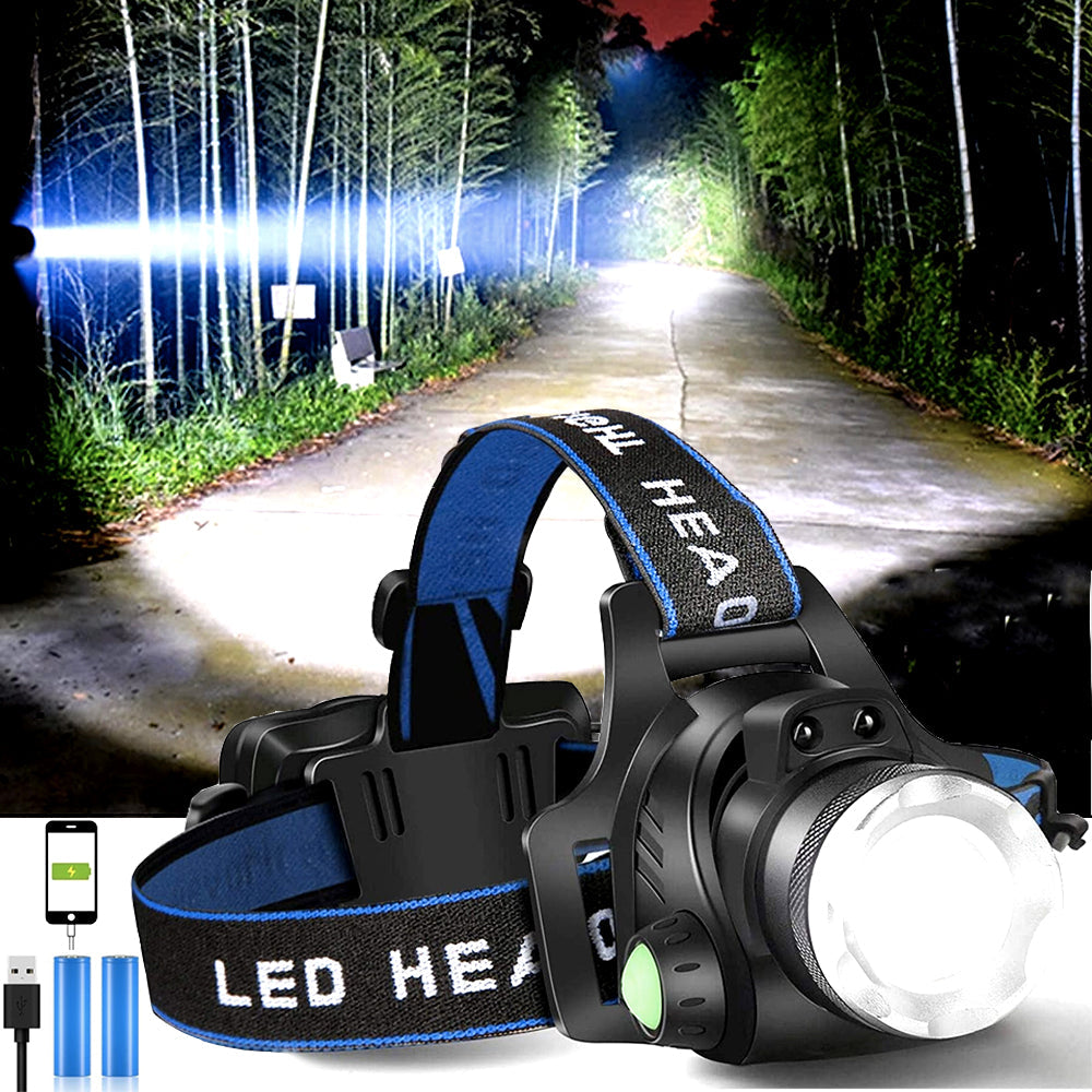 Oplaadbare LED Hoofdlamp met 2 Batterijen