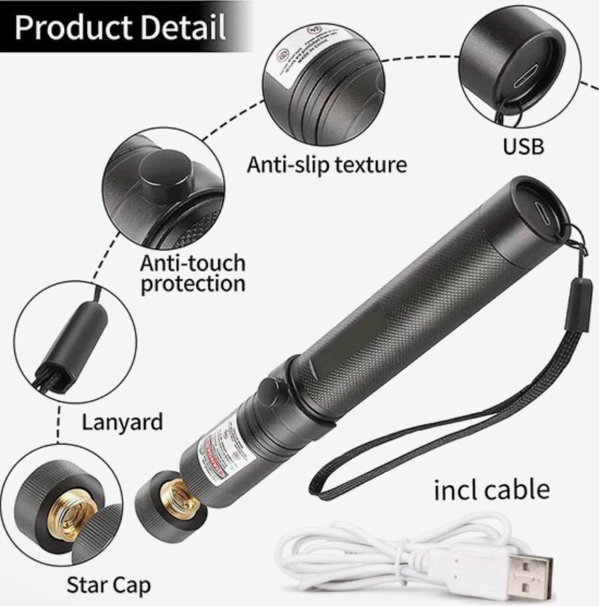 Oplaadbare Laserpointer USB Pen Groen Metalen