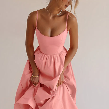 Puffjurk Spaghetti-schouderband – Elegante jurk met pofmouwen voor feesten