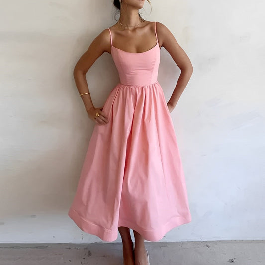 Puffjurk Spaghetti-schouderband – Elegante jurk met pofmouwen voor feesten