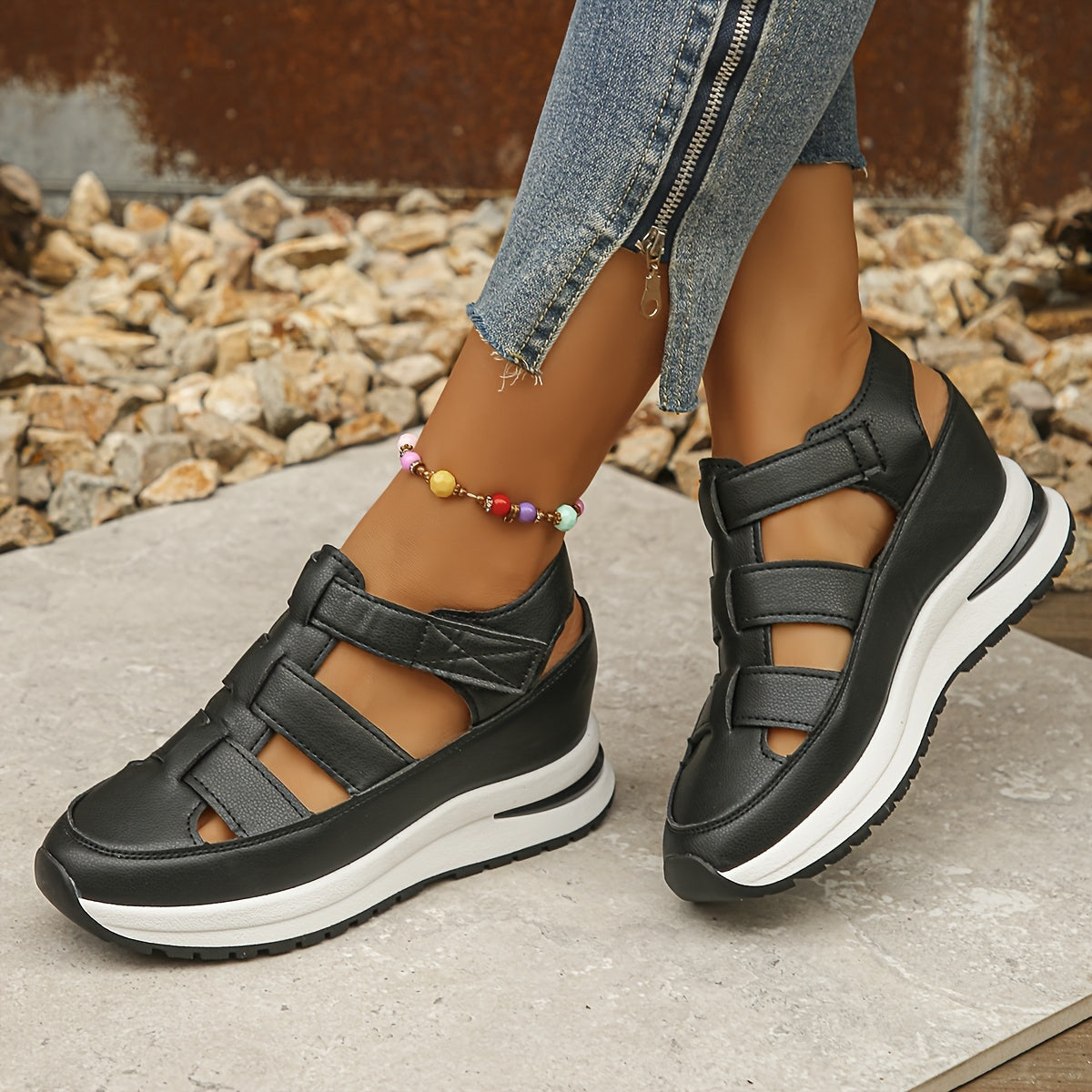 Platformsandalen – Klittenbandjes en Gewatteerde Zool voor Dames Comfortabel en Stijlvol