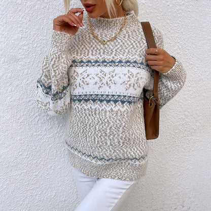 Vintage Wintertrui Dames – Warme Gebreide Trui met Hoge Hals en Lange Mouwen