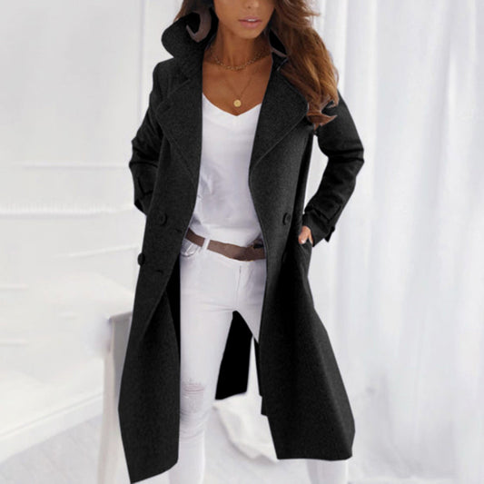 Stijlvolle lange jas dames – Elegante trenchcoat met ceintuur en zakken