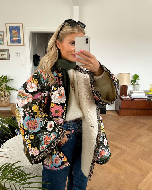 Gewatteerde jas dames – Stijlvolle jas met bloemenpatroon en comfortabele pasvorm