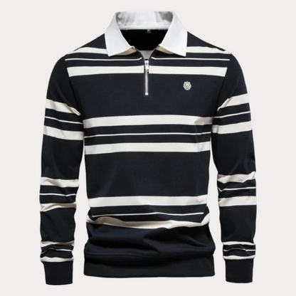 Gestreepte Coltrui Heren – Comfortabele Trui van Katoen met Slim Fit