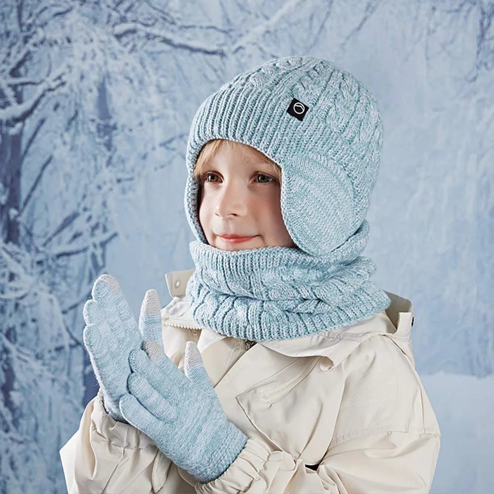 Kinderen Wintermuts Sjaal Handschoenen Oorwarmers Nekwarmer Set