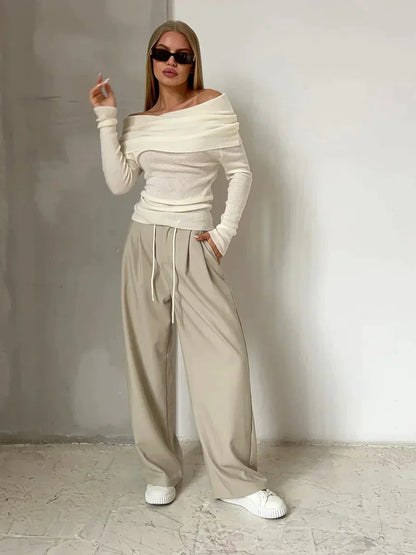 Off-shoulder Trui Dames – Elegante Trui met Losse Pasvorm voor Casual Outfit