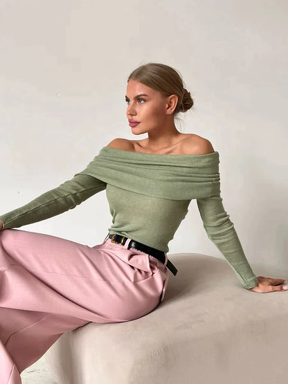Off-shoulder Trui Dames – Elegante Trui met Losse Pasvorm voor Casual Outfit