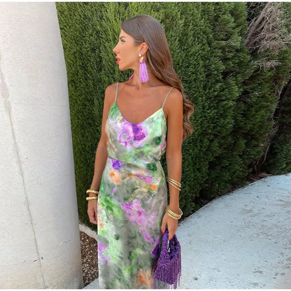 Maxi-jurk dames – Sexy halo-dye print met afneembare sjaal en trendy design