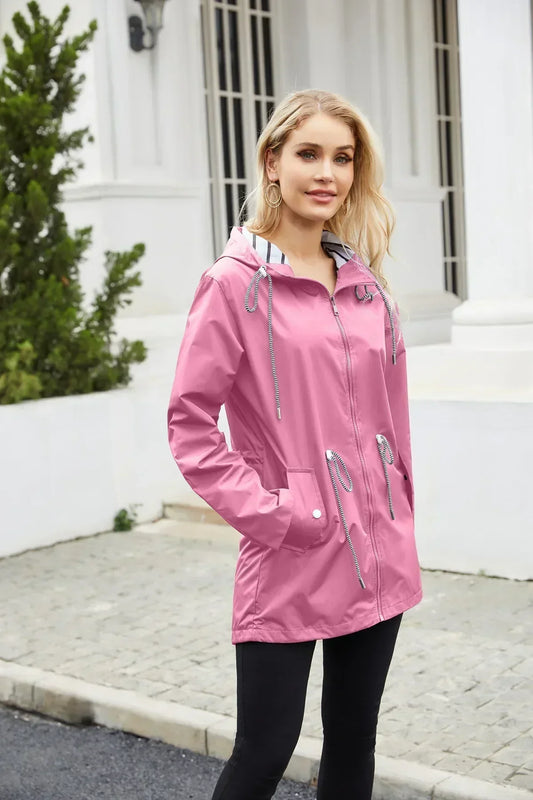 Windbreaker dames – Waterdichte jas met capuchon en zijzakken voor buiten