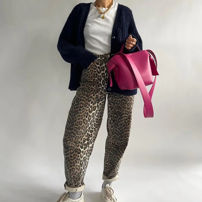 Damesbroek luipaardprint – Trendy broek met elastische taille en comfortabele pasvorm