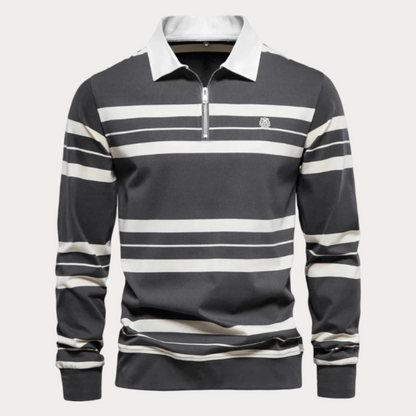 Gestreepte Coltrui Heren – Comfortabele Trui van Katoen met Slim Fit
