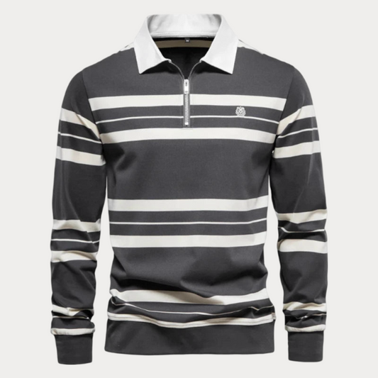 Gestreepte Coltrui Heren – Comfortabele Trui van Katoen met Slim Fit