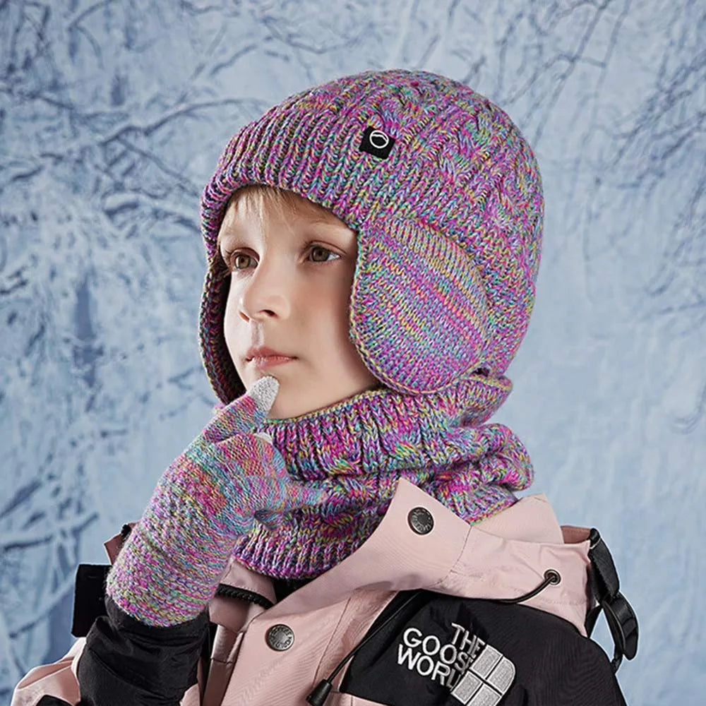 Kinderen Wintermuts Sjaal Handschoenen Oorwarmers Nekwarmer Set