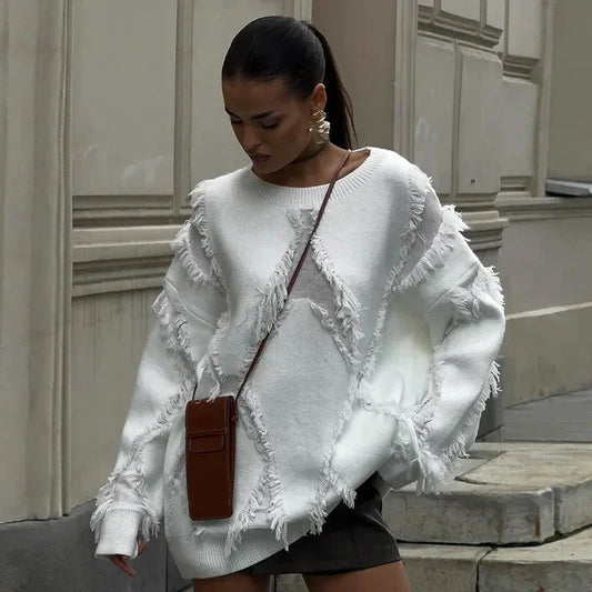 Trui oversized dames – Comfortabele trui met kwastjes voor casual stijl