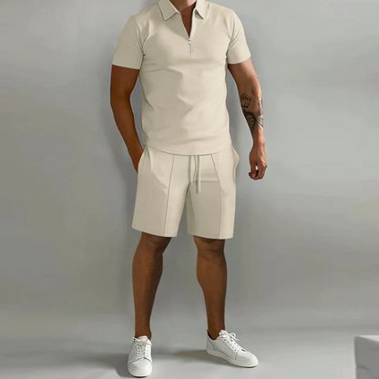 Herenoverhemd rits en shorts trekkoord – Casual set voor zomeroutfits
