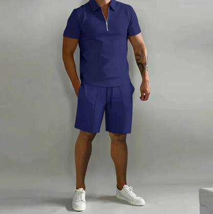 Herenoverhemd rits en shorts trekkoord – Casual set voor zomeroutfits