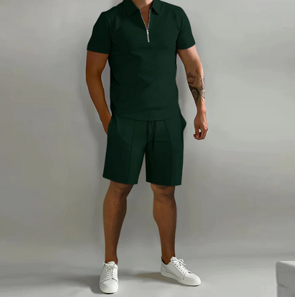 Herenoverhemd rits en shorts trekkoord – Casual set voor zomeroutfits