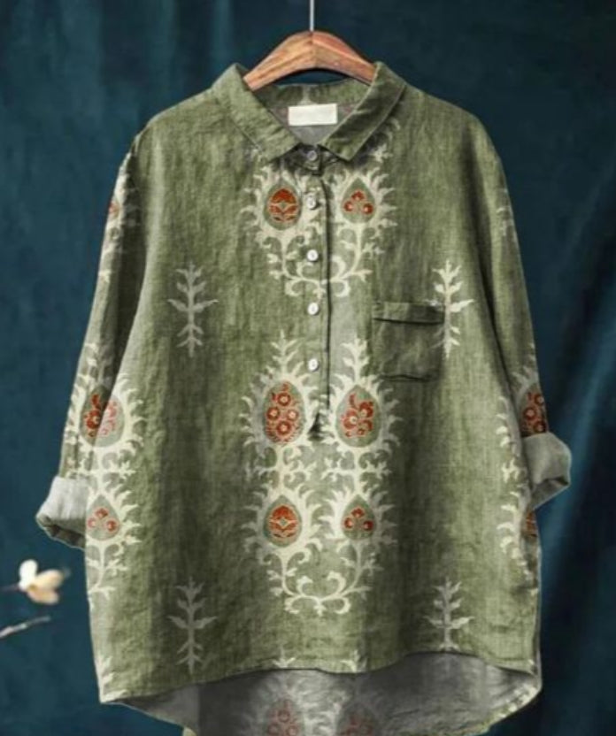 Zijde Blouse Dames – Chique Bloemenprint Blouse met Lange Mouwen en Elegante Pasvorm