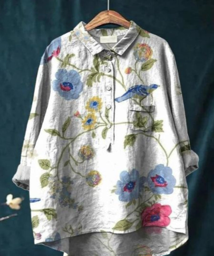 Zijde Blouse Dames – Chique Bloemenprint Blouse met Lange Mouwen en Elegante Pasvorm