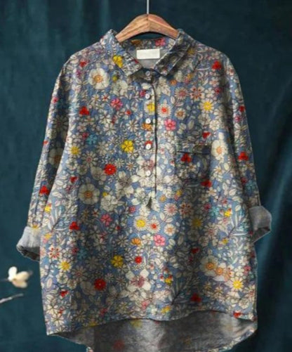 Zijde Blouse Dames – Chique Bloemenprint Blouse met Lange Mouwen en Elegante Pasvorm