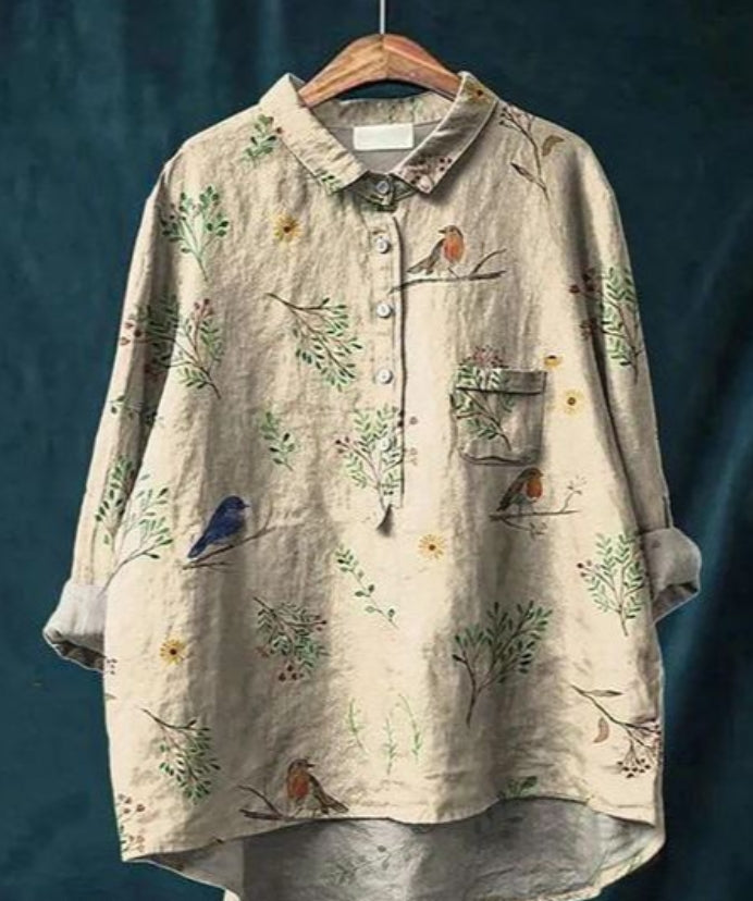 Zijde Blouse Dames – Chique Bloemenprint Blouse met Lange Mouwen en Elegante Pasvorm