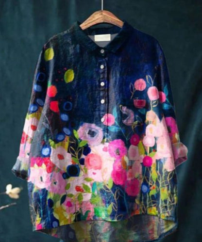 Zijde Blouse Dames – Chique Bloemenprint Blouse met Lange Mouwen en Elegante Pasvorm