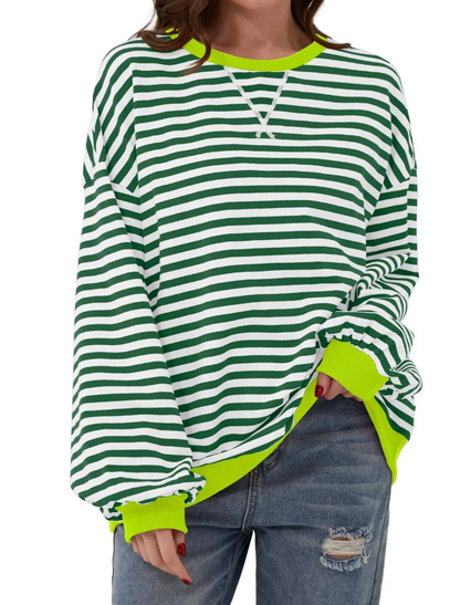 Gestreept Sweatshirt Dames – Comfortabel Overmaat Sweatshirt met Lange Mouwen