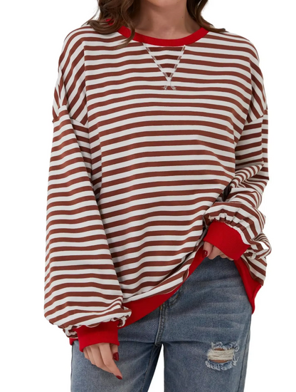 Gestreept Sweatshirt Dames – Comfortabel Overmaat Sweatshirt met Lange Mouwen