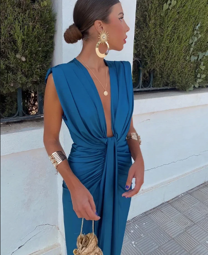 Robe longue élégante plissée – Jurk chic pour cérémonie et soirée