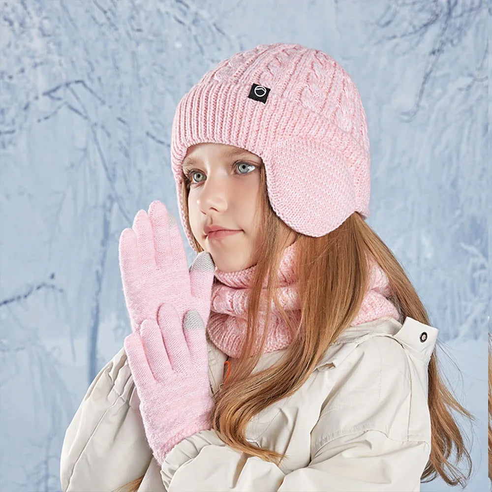 Kinderen Wintermuts Sjaal Handschoenen Oorwarmers Nekwarmer Set