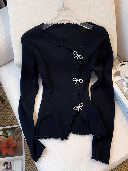 Trui voor dames – Strik en knoop detail, stijlvolle en comfortabele trui