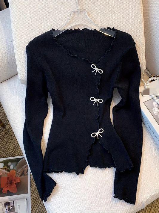 Trui voor dames – Strik en knoop detail, stijlvolle en comfortabele trui