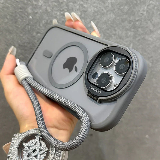 Vouwbare Lens Stand Magnetische Case voor iPhone 11 12 13 14 15 16 Pro Max