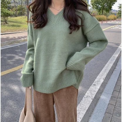 Dames V-hals Trui Oversized – Comfortabele Trui voor Casual en Chic Outfits